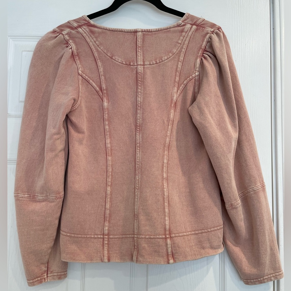 Anthropologie Maeve Long Sleeve Sweater Shirt Puff Shoulder Pink Sz XS Tie Neck - Picture 3 of 9